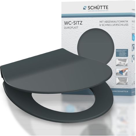 Schütte 82704 Sedile WC Slim con abbassamento Automatico, con Chiusura Rapida, Sottile, Colore: Grigio, Antracite, Grey (1/5)
