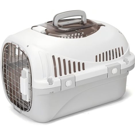 Cage de transport pour animaux avec toit transparent et bac à litière, deux ouvertures (1/2)