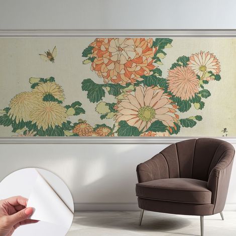 Papier peint adhésif décoratif pour salon chambre et cuisine Facile à poser avec colle Fleurs de chrysanthèmes 250x104 cm (1/5)