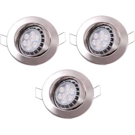 Spot encastrable rond Set de lampes encastrées Plafonniers Lampes encastrées orientables, métal fer brossé, LED 8W 430Lm, D 8,3 cm, 3 pièces