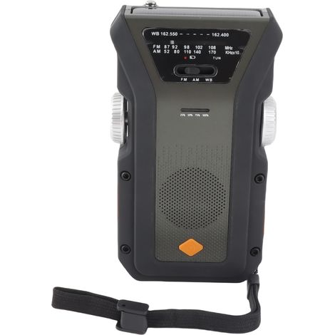 Radio solare multifunzione LPO-R101, verde militare, luce LED, manovella, USB-C, batteria da 4000 mAh, AM/FM/WB, robusta per il campeggio. (1/5)