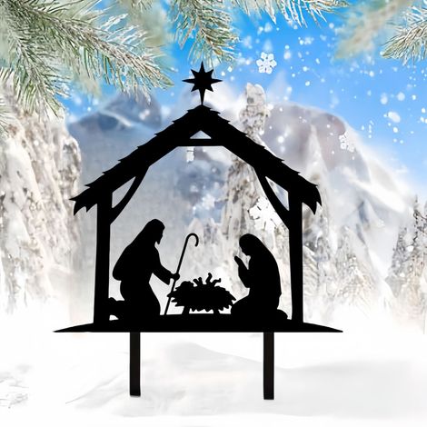 Krippe von Jesus, Silhouette aus Metallschmiedeeisen, dekoratives Plug-In für Gartenterrassenschaukel