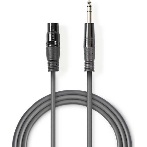 Cable de audio balanceado  XLR hembra de 3 pines  Macho de 6,35 mm  Niquelado  1,50 metros  Redondo  PVC  Gris oscuro  Funda de cartón