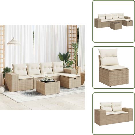 6-tlg. Garten-Sofagarnitur mit Kissen Beige Poly Rattan - Gartensofa Set - Garten Sofa Set - Outdoor Sofa Set - Garten Sofagarnitur (1/5)