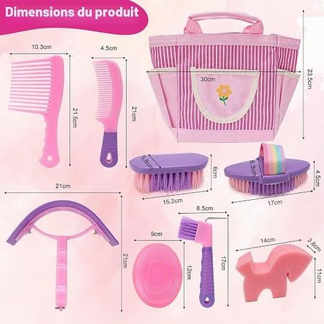 Horse Grooming Set, Toy Accessories Care Equipment Bag with Massage Brush and Hoof Scraper (1/2)