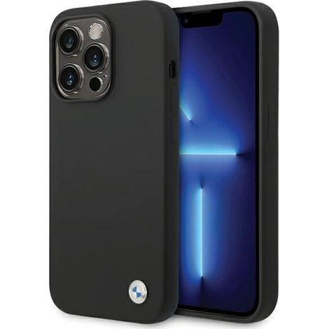 Coque BMW en silicone et métal avec logo pour iPhone 15 Pro (noire) (1/5)