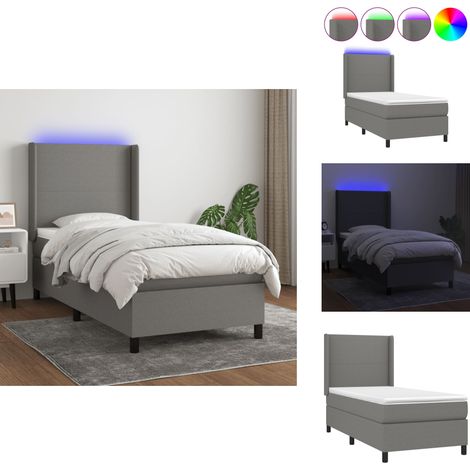 Boxspringbett mit Matratze & LED Dunkelgrau 90x200 cm Stoff - Boxspringbett - Doppelbett - Schlafsofa - Bettauflage - Lattenrost (1/5)