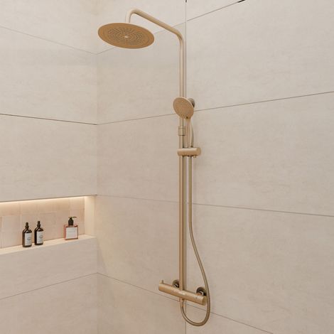 colonne de douche thermostatique finition or doré brossé 133x26x52 cm - molly gold