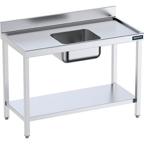 Table de chef Inox avec bac Central, bord anti-ruissellement et étagère - Gamme 600 - Distform