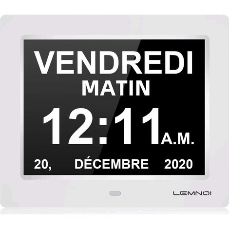 8 Inch LCD Digital Clock Calendar N11 with Date Day and Time Clock Non-Abbreviated Auto Dimming 8 Languages HD Display Reminder for Elderly and Children (1/5)