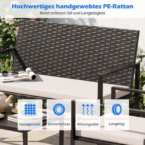 Set de mobilier de jardin 4 pièces, chaises en rotin extérieur et loveseat avec table basse en verre trempé - beige (1/5)