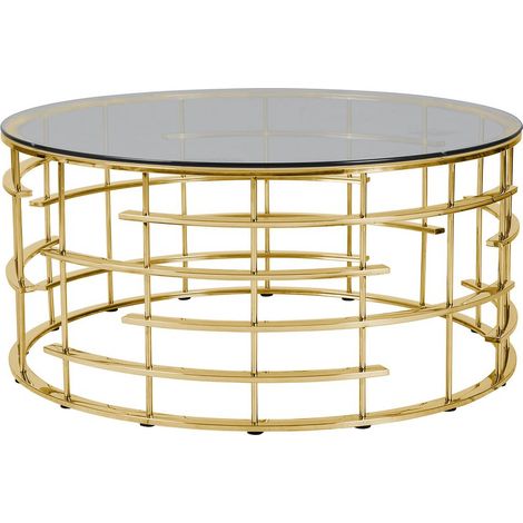 Table basse ronde Ø 90 cm avec plateau en verre gris et piétement en acier inoxydable doré - PANGIVO (1/3)