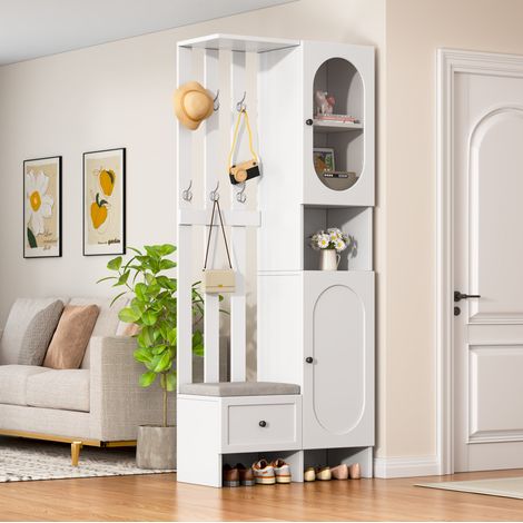Mobile portascarpe da ingresso, 85 x 33,5 x 200 cm, 2 armadi, 1 cassetto, bianco HAVRYA (1/5)