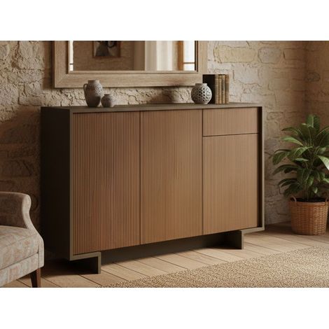 Dmora - Sideboard Aneto, Wohnzimmer-Sideboard, Wohnzimmer-Buffet mit 3 Türen und 1 Schublade, 100 % Made in Italy, 134 x 35 x 87 cm, Braun und Walnuss, mit verstärkter Verpackung (1/5)