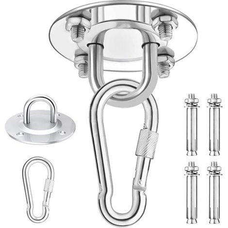 1 Pcs Heavy Duty Ceiling Hook, 450KG Capacity Stainless Steel Hammock Hanging Kit 180°Rotation for Concrete Wood Sets, Hanging Chair, Hanging Lamp, Hammock, Yoga, with Fixing Screws (1/5)