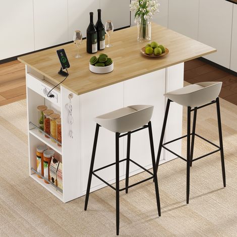 MODFU – Isola cucina 120x75x97 cm in MDF/truciolato con piano ribaltabile, prese USB, vano contenitore, cassetto e carico 50 kg – Bianco (1/5)