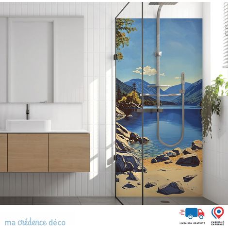 Panneau de douche : Vue sur rivière et montagne - Alu composite - 90 - 245 (1/3)