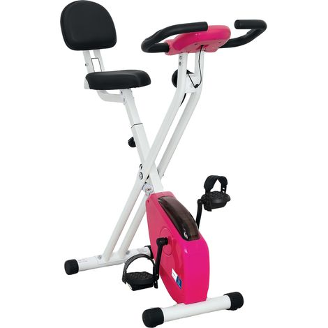 Vélo d'appartement pliable 8 niveaux résistance dossier selle réglable rose FFHandball 130x50x110cm