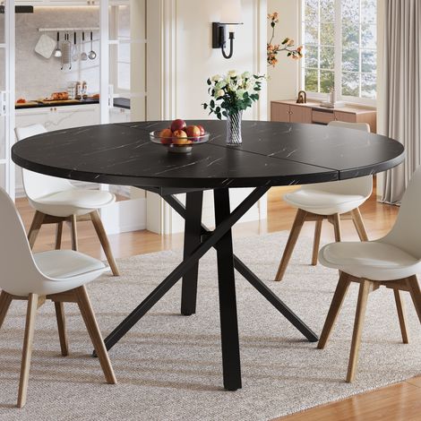 Mesa extensible 100/140x100x75 cm negra en MDF y metal con efecto mármol y patas en X (1/5)