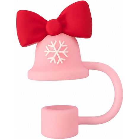 Couvre-chapeau de paille de Noël pour la Coupe Stanley, motif bonhomme de neige, renne et Père Noël, dessin animé mignon, clochette rose de 10 mm