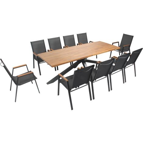 Table à manger en acacia et aluminium avec 10 fauteuils (1/5)