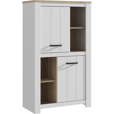 Armoire haute Forte Elara 2 portes Blanc mat et chêne 86,7x42,2x147,1 cm (1/5)