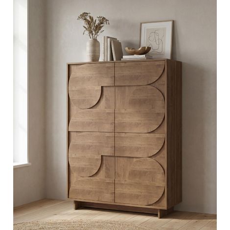 Buffet haut design effet noyer portes motifs ronds 105cm ZAZ (1/5)