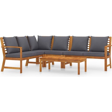 Vidaxl – Salon de jardin 5 pcs avec coussins – Bois d'acacia massif – Résistant aux intempéries – Table basse design à lattes