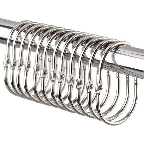 Lot de 20 crochets de rideau de douche solides en métal - Anneaux de suspension robustes - Multi-usages - Pour salle de bain (1/3)
