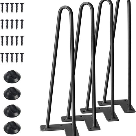 Lot de 4 — pieds de table style « épingle » (hairpin) de 30 cm — capacité de charge de 350 lb (env. 158 kg) — patins de protection inclus — adaptés à divers meubles, tables basses, canapés et sièges (1/5)