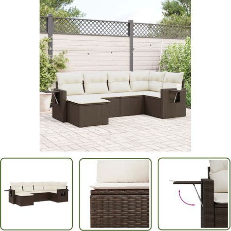 The Living Store 6-tlg. Garten-Sofagarnitur mit Kissen Braun Poly Rattan - Gartenmöbel Set - PE-Rattan Möbel - Outdoor Lounge - Esszimmergarnitur - Terrassenmöbel (1/5)