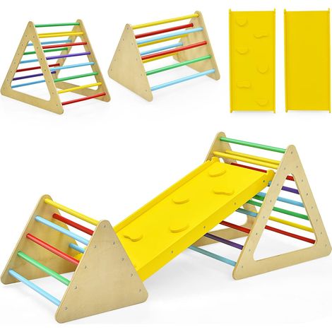 COSTWAY 3 en 1 Triángulo de Escalada con Rampa, Set de Escalada para Niños, 3 Piezas con 2 Escaleras Triangulares y 1 Rampa de Doble Cara para Deslizar y Escalar, Juguetes Triangulares de Escalada (1/5)