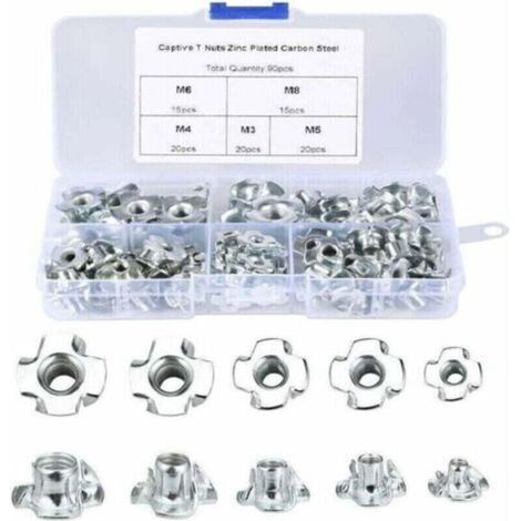 Écrous à Griffes 90Pcs Ecrous en T Bois M3/M4/M5/M6/M8 Ecrous pour Travail du Bois Meubles,de