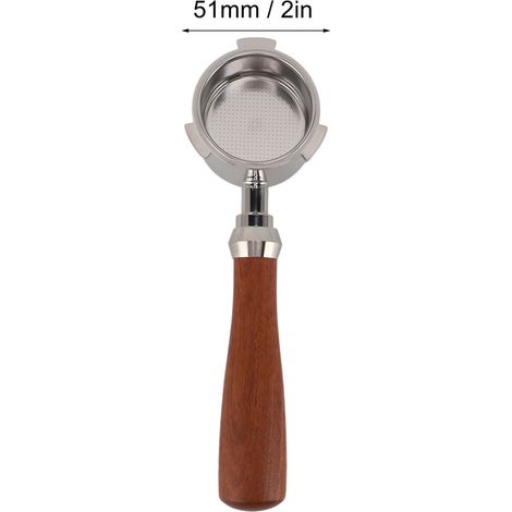 Ortviai Portafilter 51 mm sans fond pour machine à café Delonghi – Poignée en bois massif et maille ultrafine (1/4)
