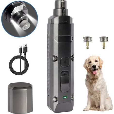Coupe-ongles électrique pour chiens et chats – Rechargeable par USB, silencieux, avec 2 têtes de meulage, gris (1/5)