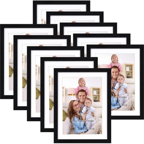 Cadre Photo 15x20 cm avec Passepartout Lot de 10, Cadre photo Noir 13x18 sans Passepartout, Sur Table ou à Fixer au Mur pour Salon, Chambre ou Bureau (1/5)
