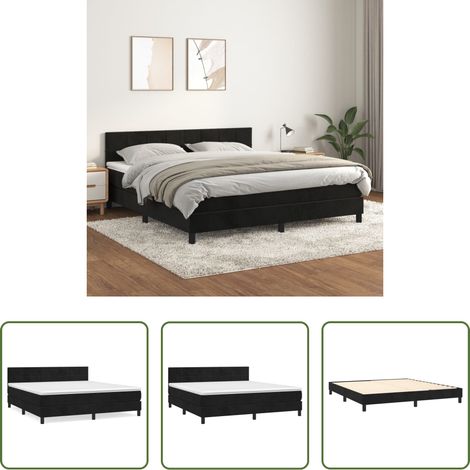 Matelas à ressorts ensachés -  Sommier à lattes de lit et matelas Noir 160x200 cm Velours (1/5)