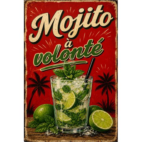 Plaque Métal Mojito Vintage Décoration Bar Cuisine 30 x 20 cm (1/2)