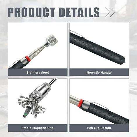 Flexible Magnetic Pickup, Flexible Magnetic Bar, Telescopic Magnetic Tools for Picking Up Small Parts, Metal Objects (1/4)