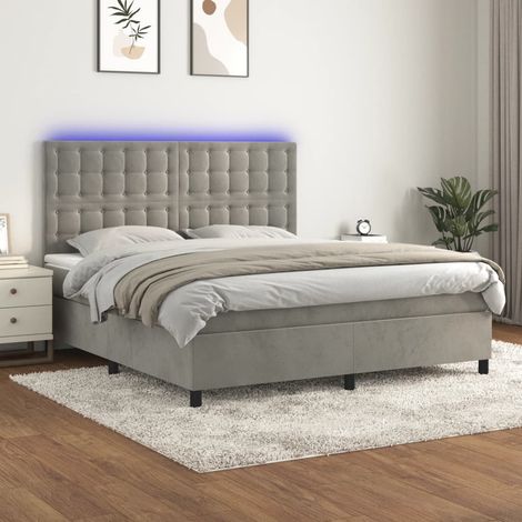 Sommier tapissier,Cadre de Lit adulte + Matelas à ressorts + LED Gris clair 160x200 cm Velours -23069 (1/5)