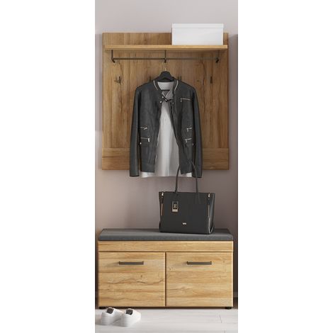 Garderobenpaneel mit Schuhbank in Grandson Eiche Nb. CARIATI-129, B/H/T ca. 93/190/38 cm (1/4)