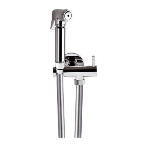 Set con idroscopino e flessibile conico 120 cm metallizzato in PVC con supporto lux in ottone cromato doccetta wc (1/2)