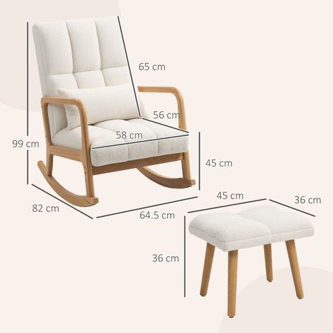 Chaise berçante avec repose-pieds, revêtement en polaire, accoudoirs, dossier surélevé, patins bois, coussinée, inclinable, fauteuil de nursing pour séjour, chambre, teinte blanche (1/5)