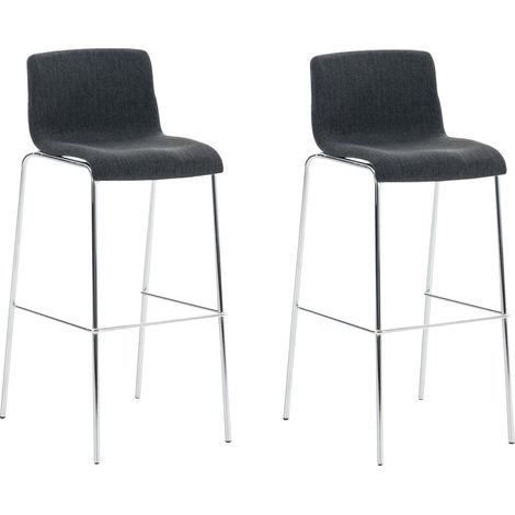 Lot de 2 tabourets de bar avec repose-pieds dossier incurvé en tissu gris foncé et 4 pieds en métal chromé 100004194 (1/5)