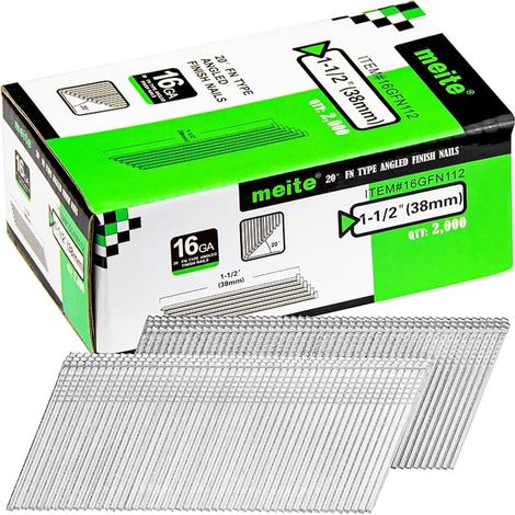 Angled Finishing Nails 16GA / 38 mm, 20 Degrees, Galvanised, Wire Diameter 1.6 mm, 16G Nails for Nailer, Finishing Windows and Cabinets (1/4)