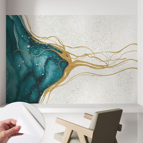 Papier peint autocollant à motifs décoratifs pour salon chambre et bureau Décoration murale élégante avec colle Lignes turquoise 104x70 cm (1/5)