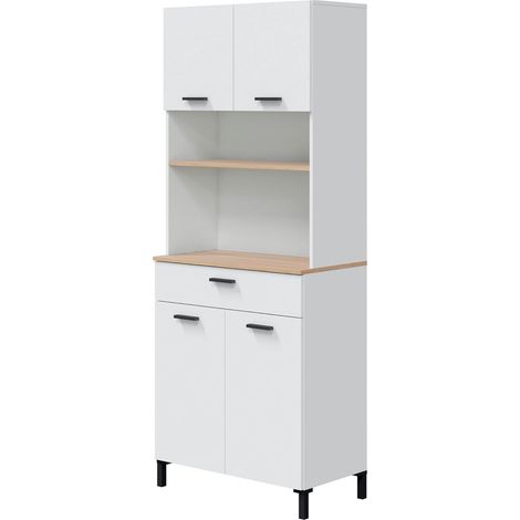 Valmiera - Mobile ausiliare per cucina bianco e rovere 72 x 185 x 35 cm