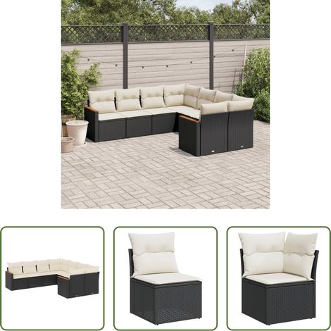 vidaXL Meuble extérieur -  Salon de jardin 8 pcs avec coussins noir résine tressée (1/5)