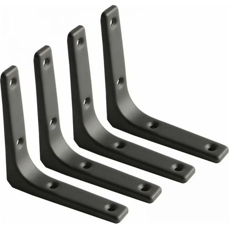 Lot de 4 supports d'étagère murale 100 mm x 100 mm, supports en métal noir mat, supports d'étagère décoratifs en métal pour cuisine, supports d'étagère robustes - Étagère murale (1/4)