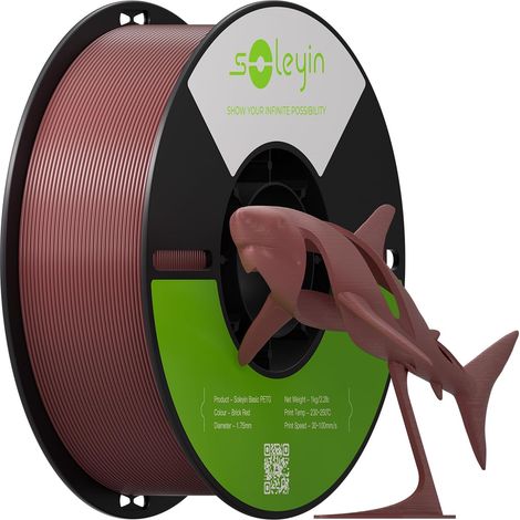 PETG Filament pour imprimante 3D 1,75 mm 1kg, couleur rouge brique vive, enroulé proprement, robuste, finition brillante (1/5)
